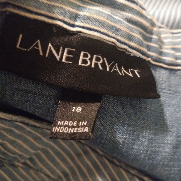 Lane Bryant Striped Chambray Ruffle Front Sleeveless Button Up Blouse-Size 18 - Picture 8 of 10